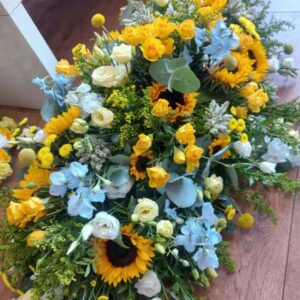 Coffin spray Sunflower and Delphinium
